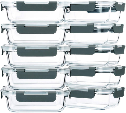 M MCIRCO [10-Pack,22 Oz Glass Meal Prep Container (22 Oz), gray, green, white