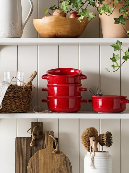 Set of 4 Ceramic Soup Bowls with Handles for Everyday Serving