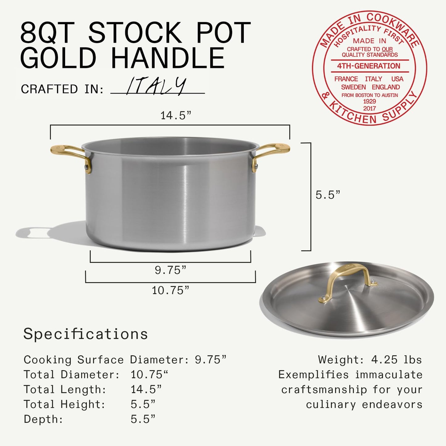 5-Ply Stainless Steel Stock Pot with Lid for Induction Cooking