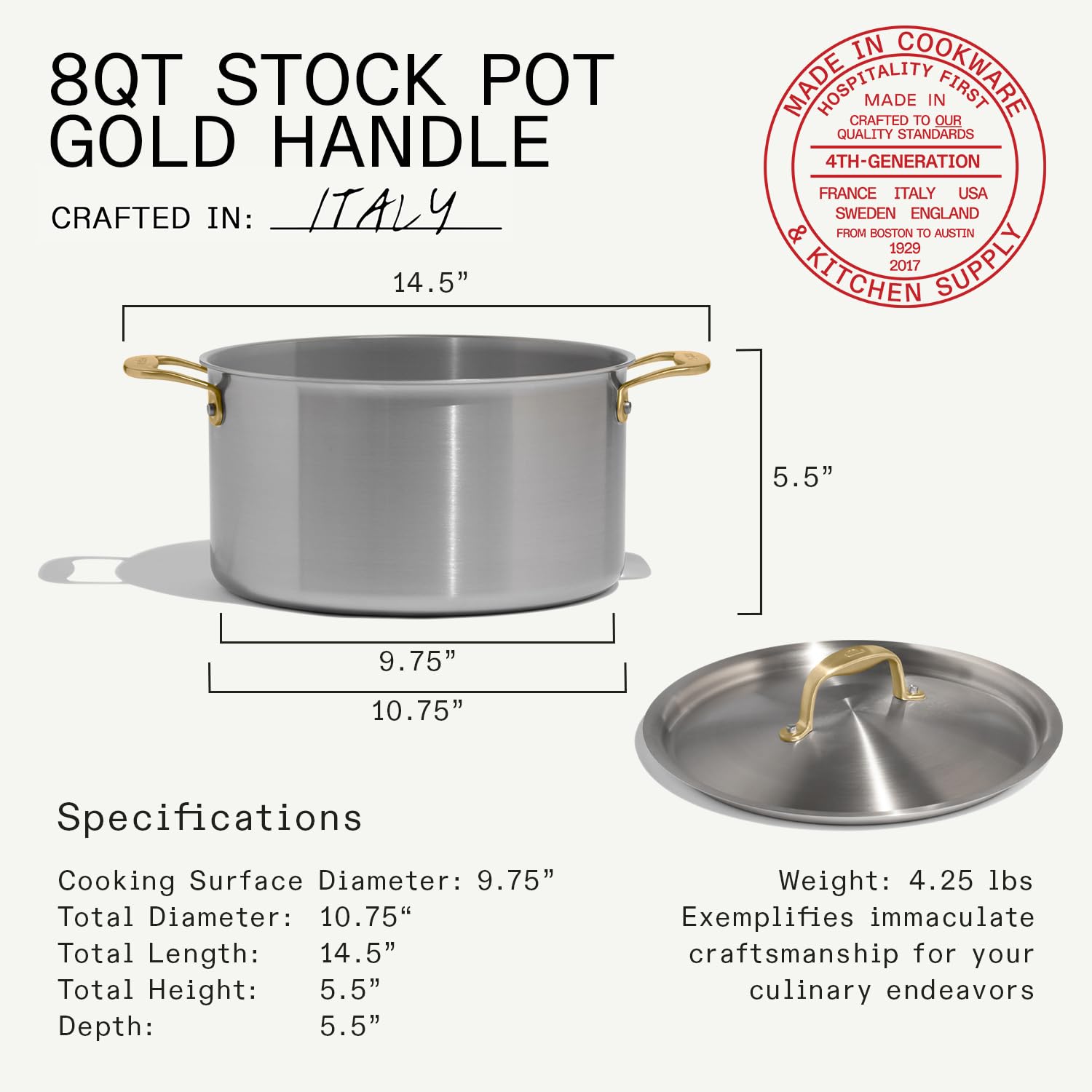 5-Ply Stainless Steel Stock Pot with Lid for Induction Cooking