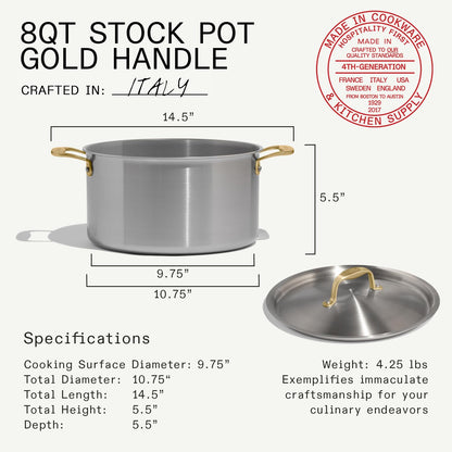 5-Ply Stainless Steel Stock Pot with Lid for Induction Cooking