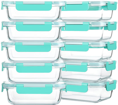 M MCIRCO [10-Pack,22 Oz Glass Meal Prep Container (22 Oz), gray, green, white