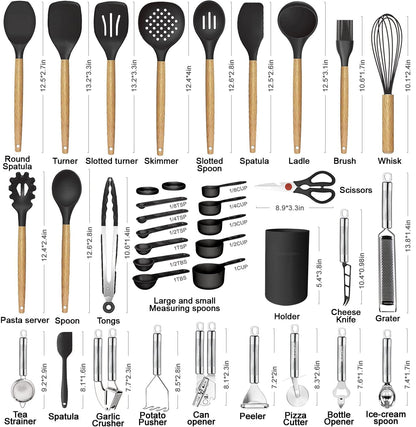 35-Piece Silicone Kitchen Utensils Set with Tongs, Spatulas & Gadgets