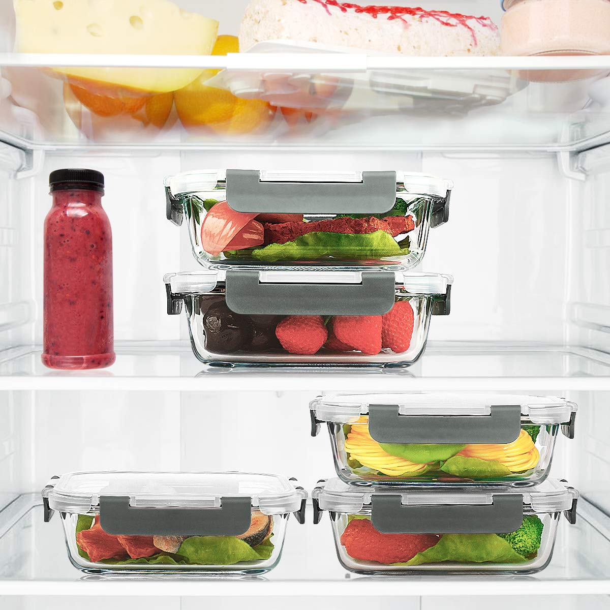 M MCIRCO [10-Pack,22 Oz Glass Meal Prep Container (22 Oz), gray, green, white