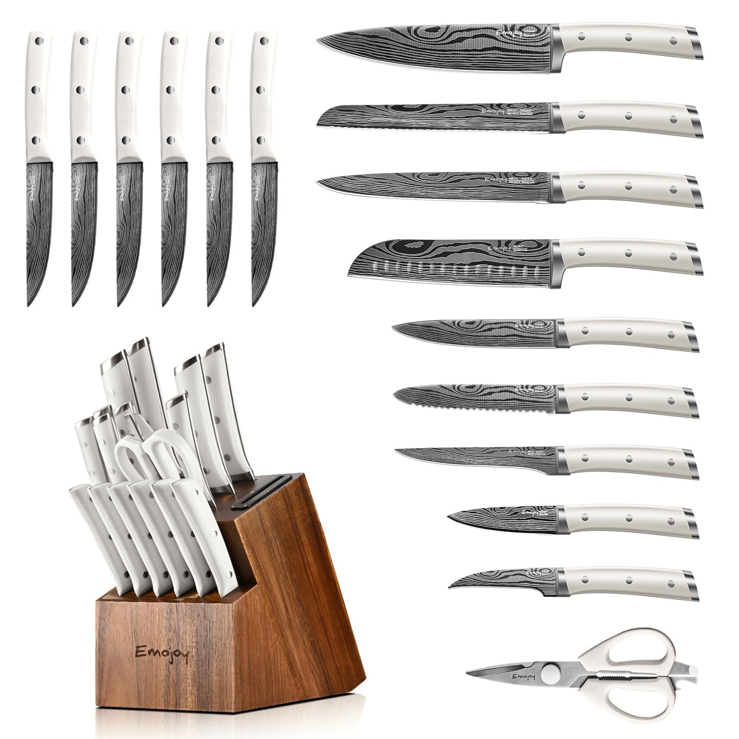 18-Piece German Stainless Steel Kitchen Knife Set with Wooden Block