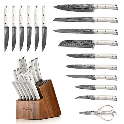 18-Piece German Stainless Steel Kitchen Knife Set with Wooden Block