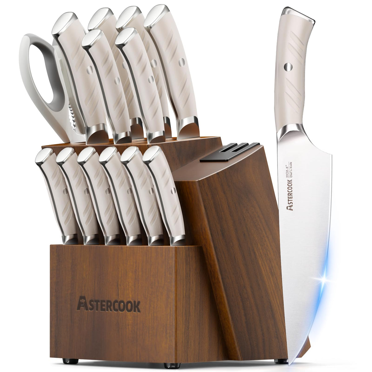 15-Piece Stainless Steel Kitchen Knife Set with Block and Dual Sharpener