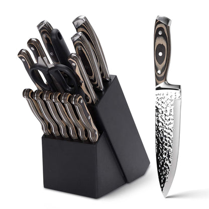 Vvwgkpk 15PCS Kitchen Knife Set with Blcok
