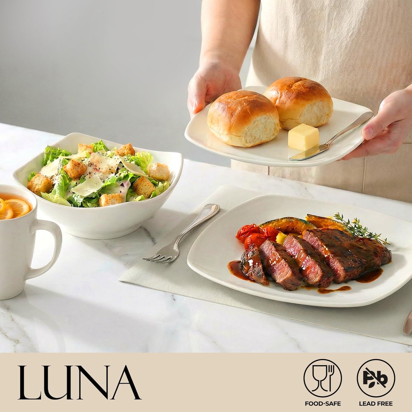 Dinnerware Set with Chip Resistant Plates and Bowls for Everyday Dining