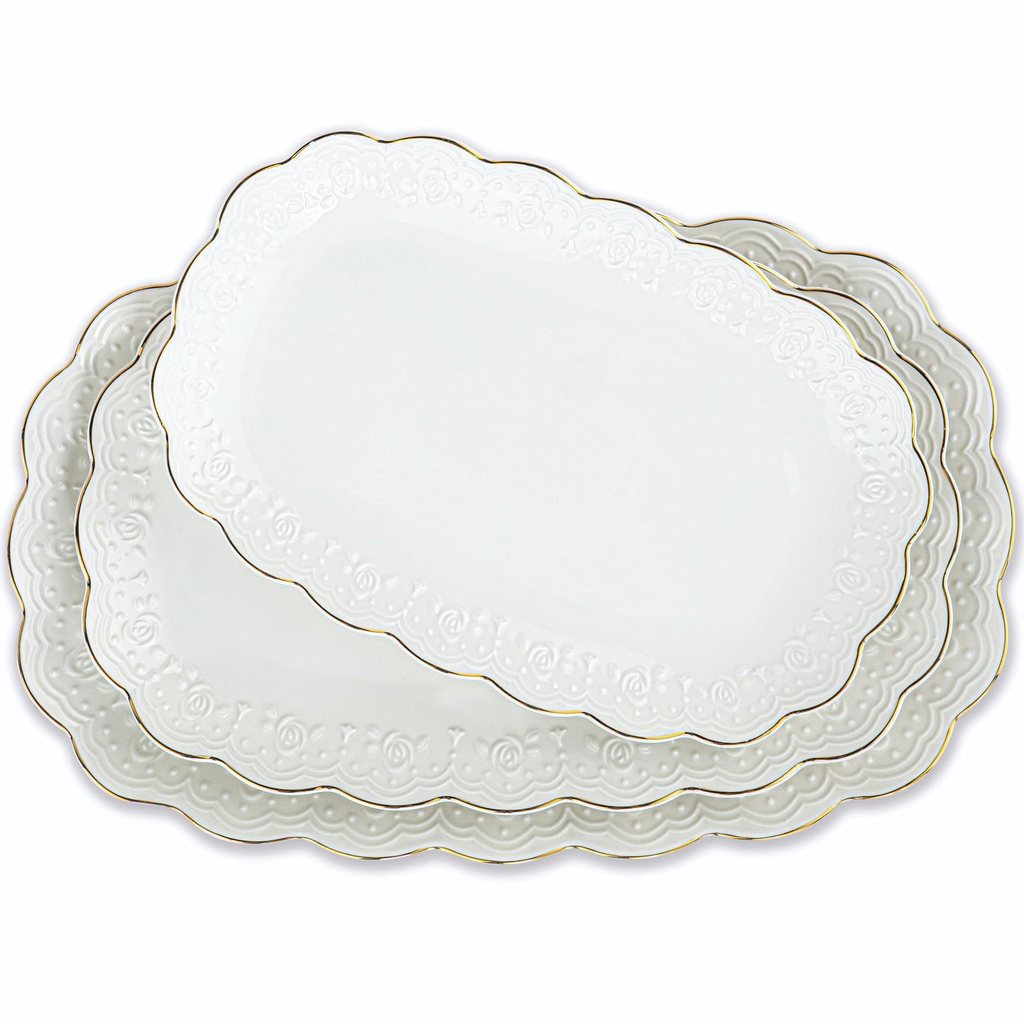 Set of 3 Ceramic Oval Serving Platters for Parties and Entertaining