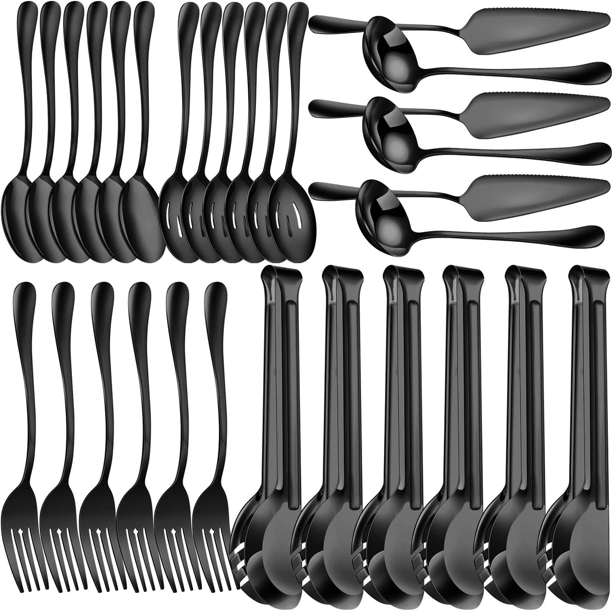30-Piece Stainless Steel Serving Utensils Set with Spoons, Forks & Tongs