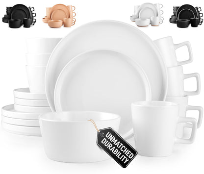 Dinnerware Set with Chip Resistant Plates and Bowls for Everyday Dining