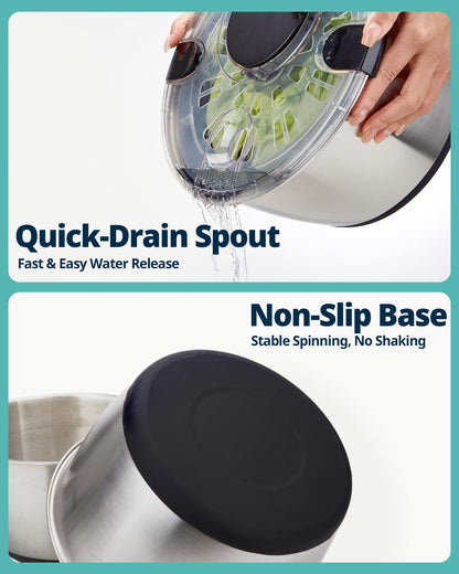 6.34Qt Stainless Steel Salad Spinner with Drain and Non-Slip Base