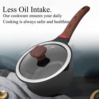 Ceramic Nonstick Saucepan with Lid and Stay-Cool Handle for All Stovetops
