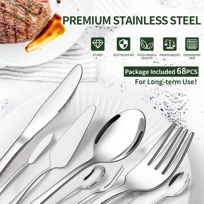 Stainless Steel Flatware Set with Steak Knives for Home & Dining