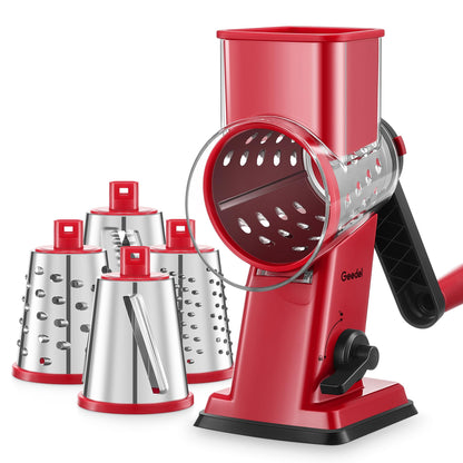 Rotary Cheese Grater with 4 Interchangeable Blades for Food Slicing
