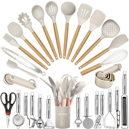 35-Piece Silicone Kitchen Utensils Set with Tongs, Spatulas & Gadgets