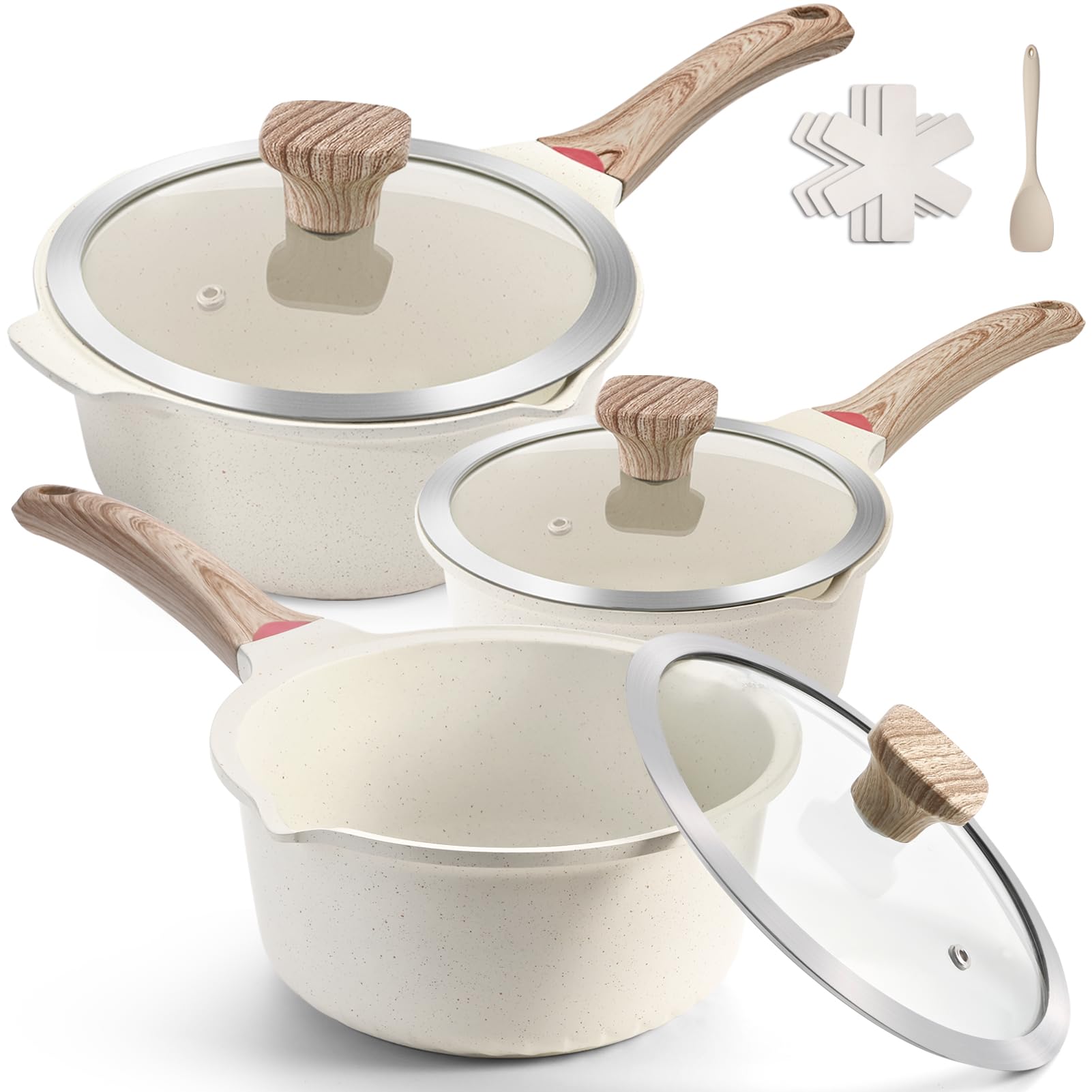 Ceramic Nonstick Saucepan with Lid and Stay-Cool Handle for All Stovetops