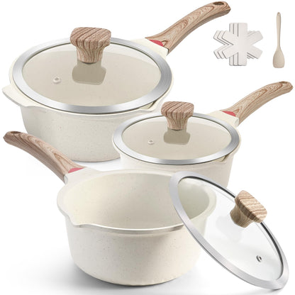 Ceramic Nonstick Saucepan with Lid and Stay-Cool Handle for All Stovetops