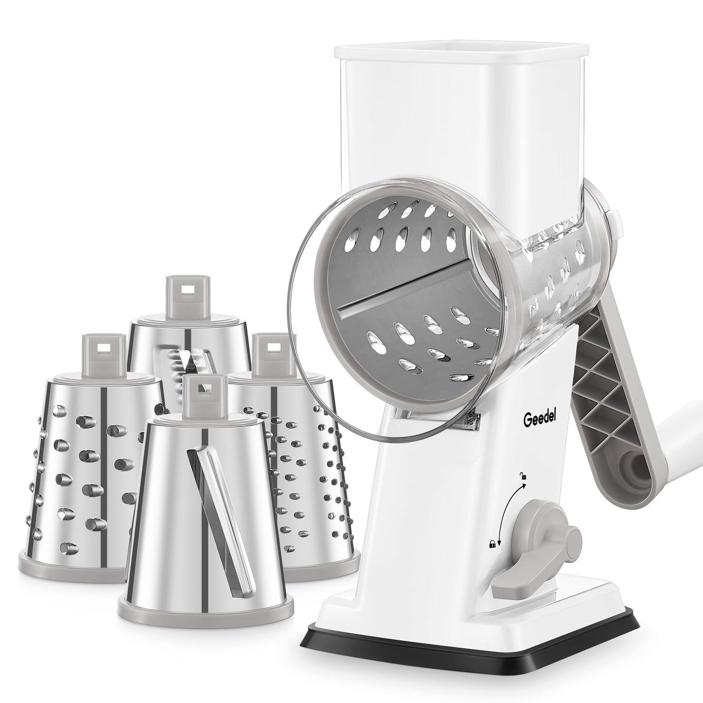 Rotary Cheese Grater with 4 Interchangeable Blades for Food Slicing