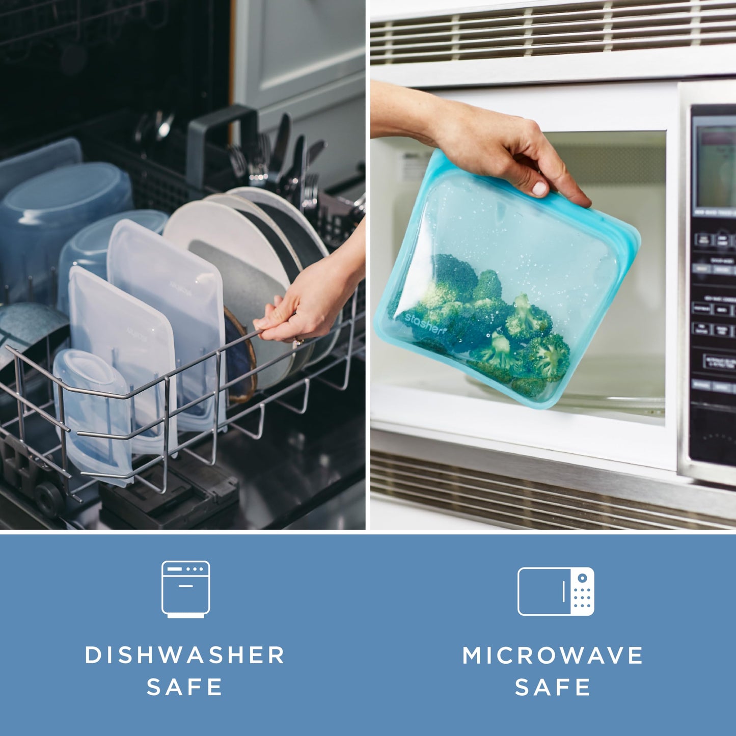 Stasher Silicone Reusable Storage Bags, 4-Pack, Reusable Freezer Bags, Microwave, Dishwasher, Oven Safe, Sous Vide, Premium Lunch Containers, Eco Friendly, Food Storage Bags, Snack Bags, Multicolor