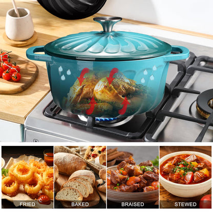 Enameled Cast Iron Dutch Oven with Lid and Dual Handles for Cooking