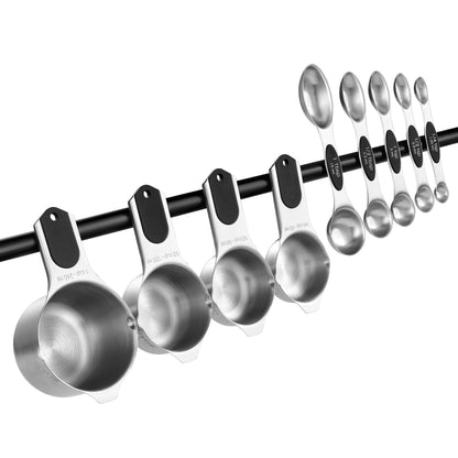 Stainless Steel Measuring Cups & Spoons Set with Magnetic Handles for Cooking