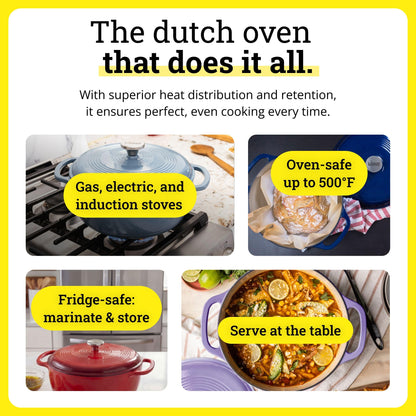 6-Quart Enamel Cast Iron Dutch Oven with Moisture-Sealing Lid for Cooking