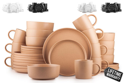 Dinnerware Set with Chip Resistant Plates and Bowls for Everyday Dining