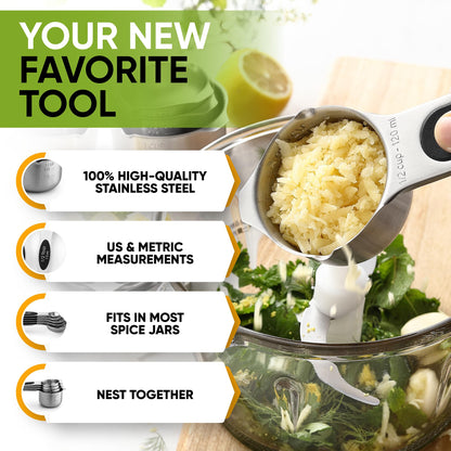 Stainless Steel Measuring Cups & Spoons Set with Magnetic Handles for Cooking