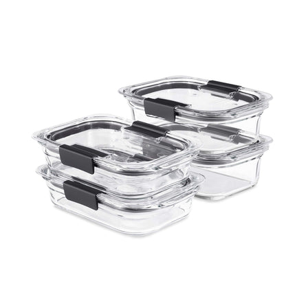 Rubbermaid Brilliance Glass Food Storage Containers, Assorted Sizes, Set of 9, BPA-Free, Leak-Proof, Clear