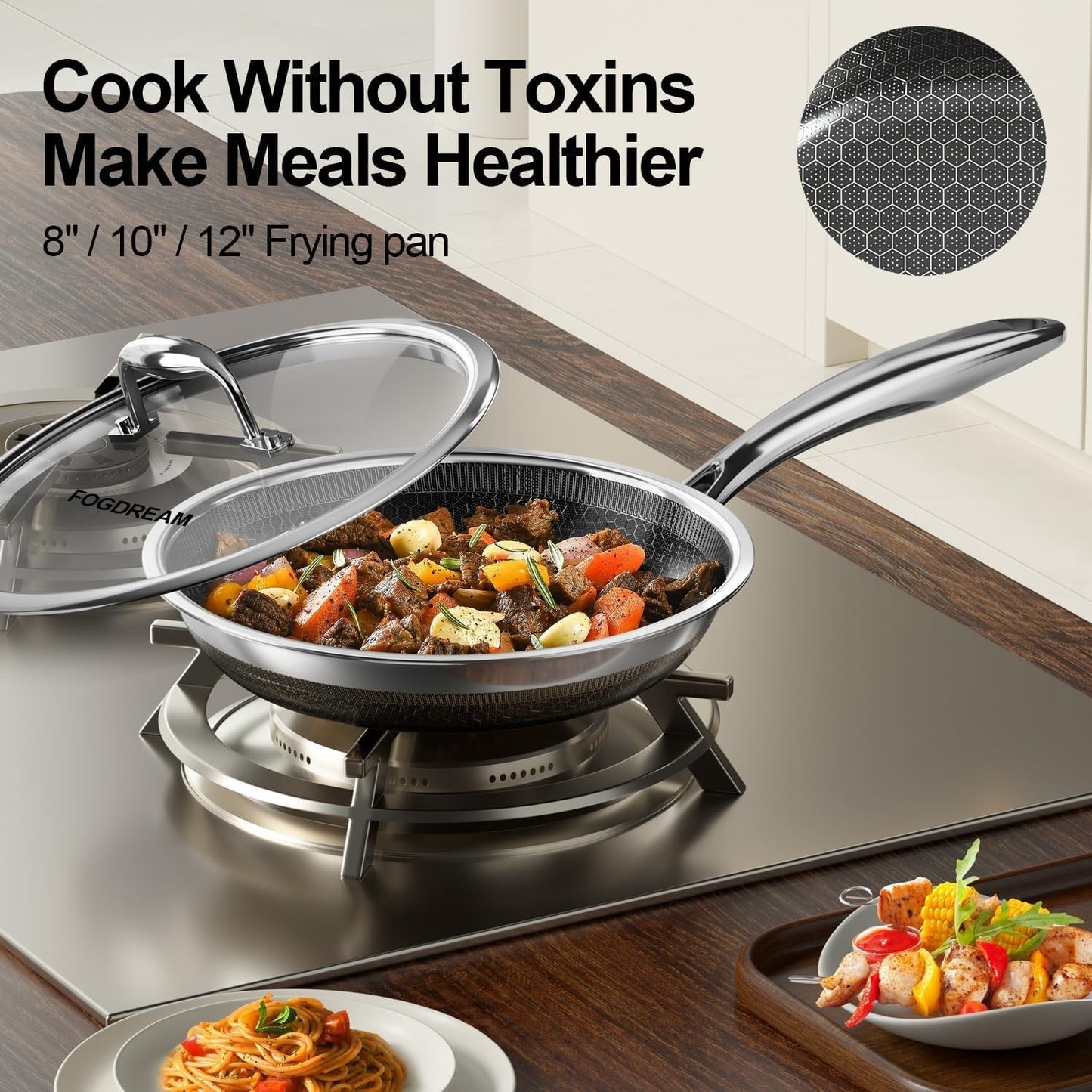 10-Inch Stainless Steel Nonstick Frying Pan with Glass Lid