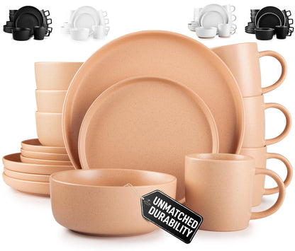 Dinnerware Set with Chip Resistant Plates and Bowls for Everyday Dining