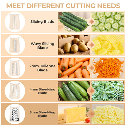 Rotary Cheese Grater with 5 Blades and Suction Base for Food Prep