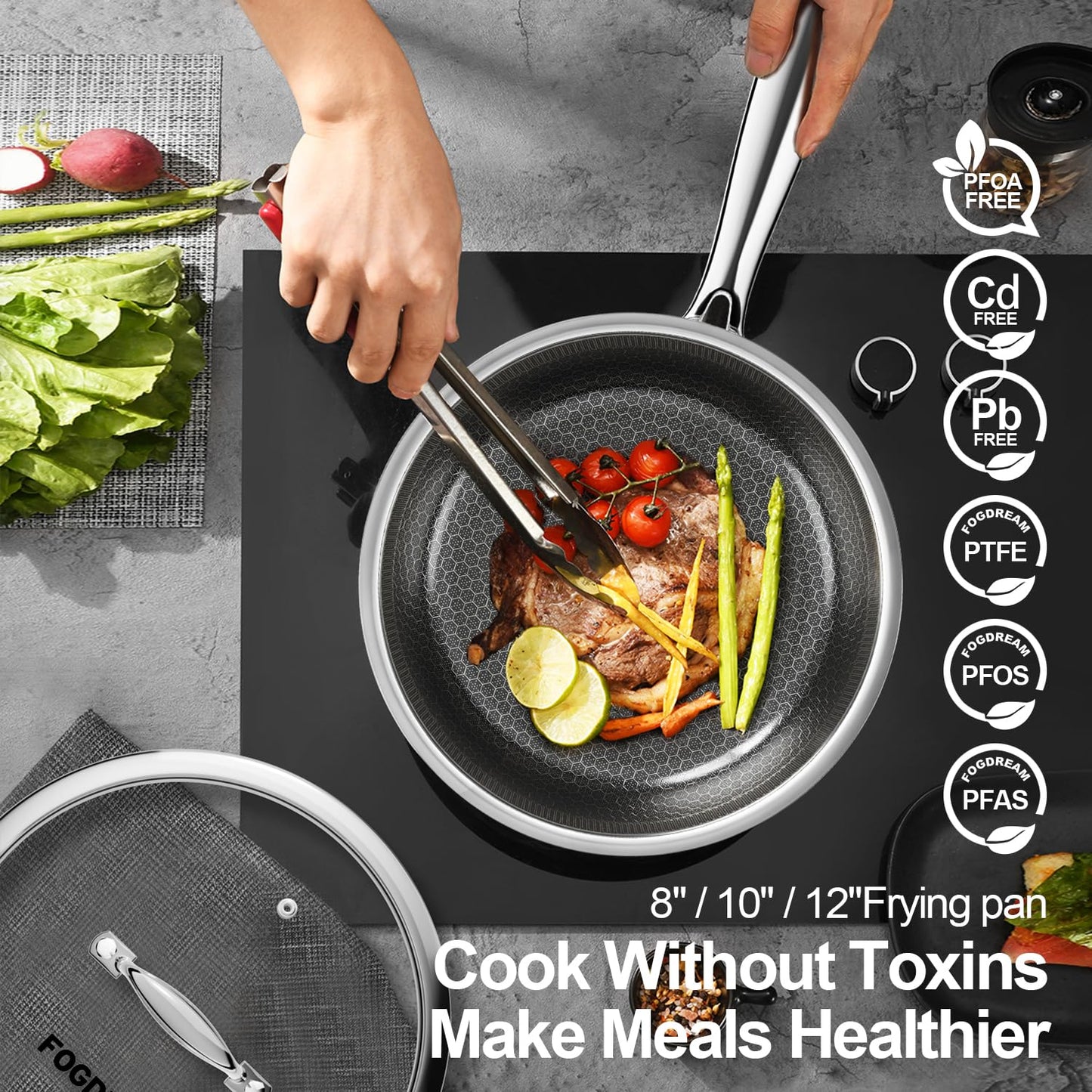 10-Inch Stainless Steel Nonstick Frying Pan with Glass Lid