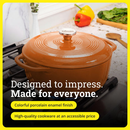 6-Quart Enamel Cast Iron Dutch Oven with Moisture-Sealing Lid for Cooking