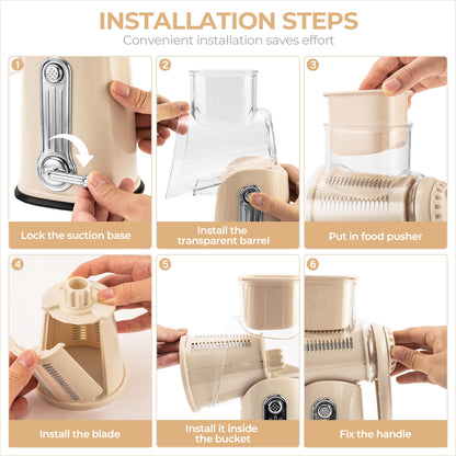 Rotary Cheese Grater with 5 Blades and Suction Base for Food Prep