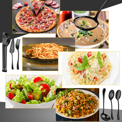 30-Piece Stainless Steel Serving Utensils Set with Spoons, Forks & Tongs
