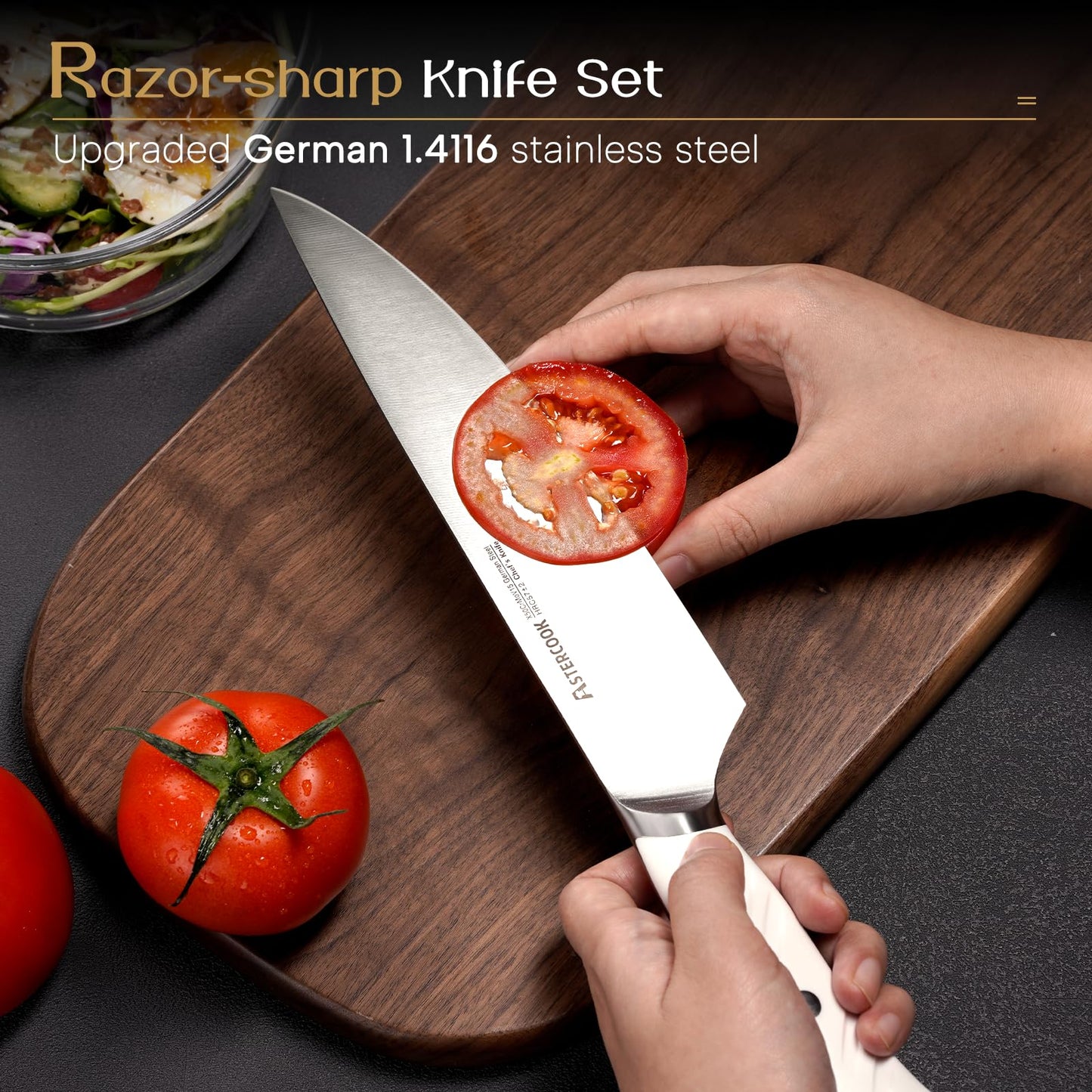 15-Piece Stainless Steel Kitchen Knife Set with Block and Dual Sharpener