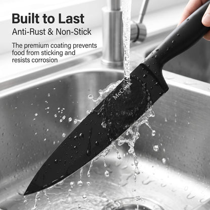 German Stainless Steel Kitchen Knife Set with Block and Built-In Sharpener