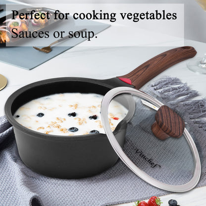 Ceramic Nonstick Saucepan with Lid and Stay-Cool Handle for All Stovetops