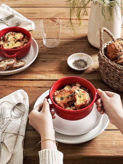 Set of 4 Ceramic Soup Bowls with Handles for Everyday Serving