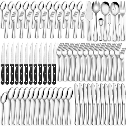 Stainless Steel Flatware Set with Steak Knives for Home & Dining