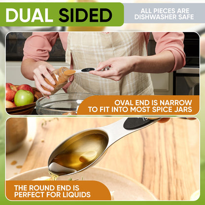 Stainless Steel Measuring Cups & Spoons Set with Magnetic Handles for Cooking