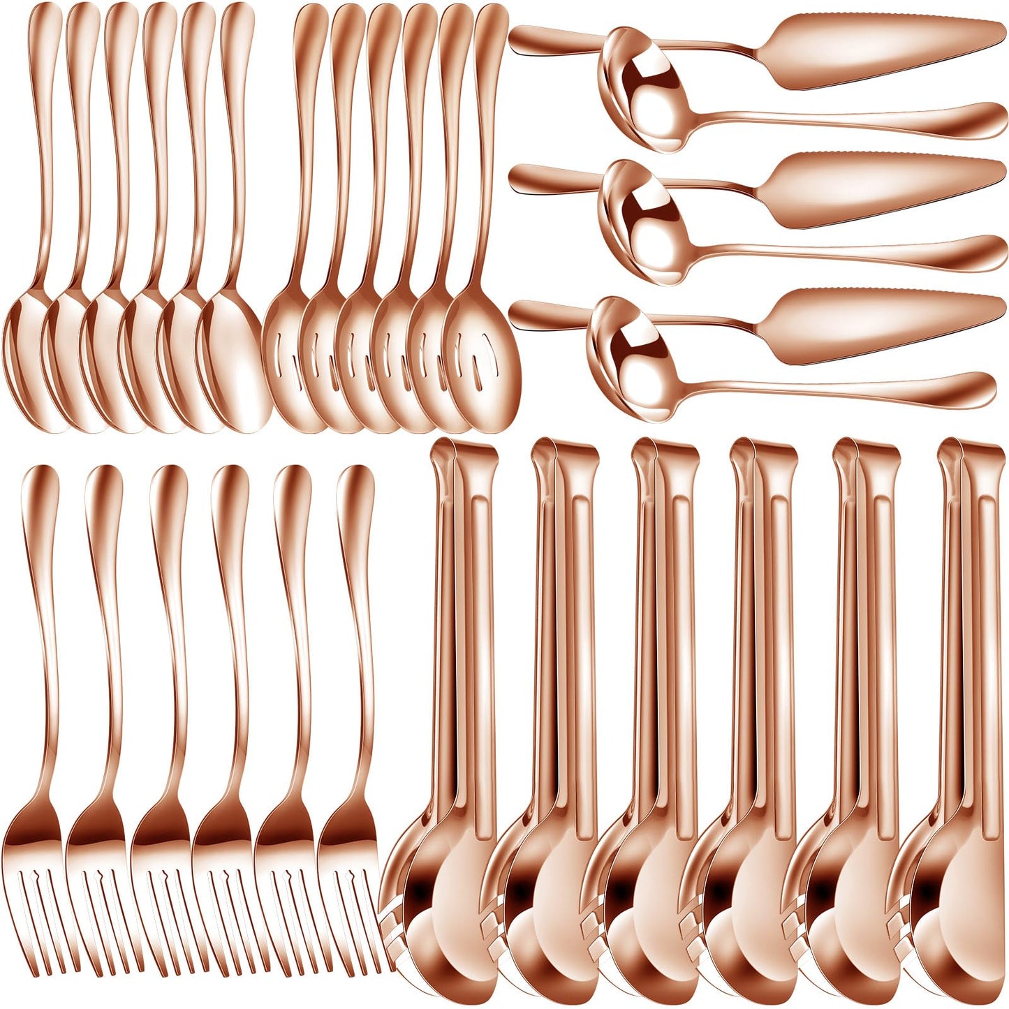 30-Piece Stainless Steel Serving Utensils Set with Spoons, Forks & Tongs
