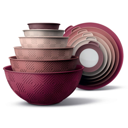 12-Piece Nesting Mixing Bowl Set with Lids for Food Prep & Storage