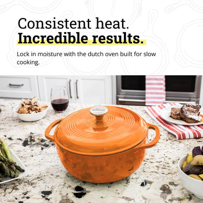 6-Quart Enamel Cast Iron Dutch Oven with Moisture-Sealing Lid for Cooking