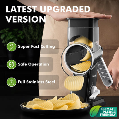 Rotary Cheese Grater with 4 Interchangeable Blades for Food Slicing