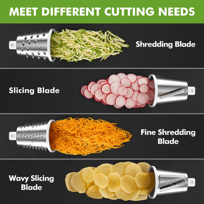 Rotary Cheese Grater with 4 Interchangeable Blades for Food Slicing