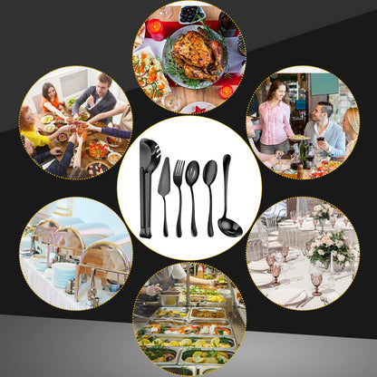 30-Piece Stainless Steel Serving Utensils Set with Spoons, Forks & Tongs